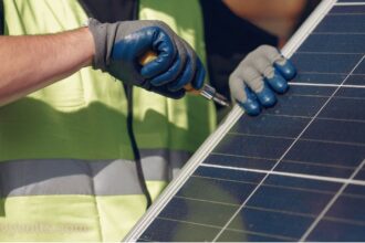 Plug in solar panels generating renewable energy for a residential home.