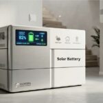 Solar battery storage unit installed at a UK home storing clean solar energy for evening use