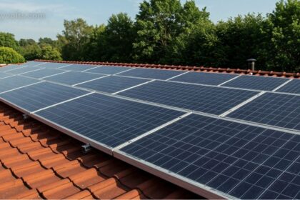 Solar roof tiles installed on a residential property for sustainable power.
