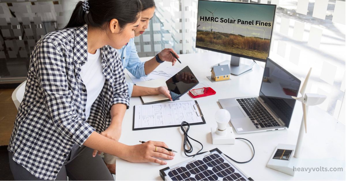 HMRC Solar Panel Fines guide with rooftop solar panels and UK tax documents explaining SEG income reporting.