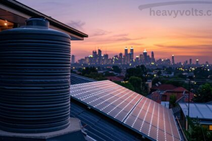 Solar thermal panels on a home roof heating water using sunlight