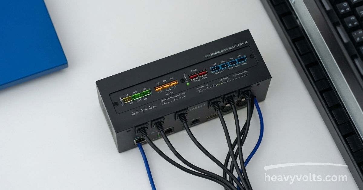 12V inverter converting car battery power to AC electricity.