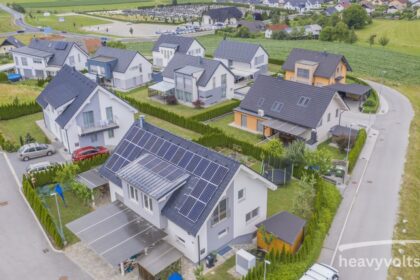 Solar panels installed on a home roof for clean household energy.