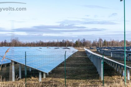 Ground mounted solar panels installed on a property to generate clean renewable energy.