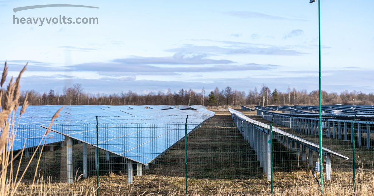 Ground mounted solar panels installed on a property to generate clean renewable energy.
