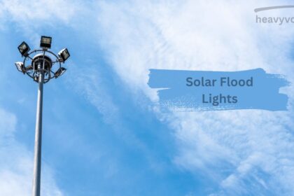 Solar flood lights illuminating outdoor spaces with bright, energy-efficient, eco-friendly lighting.