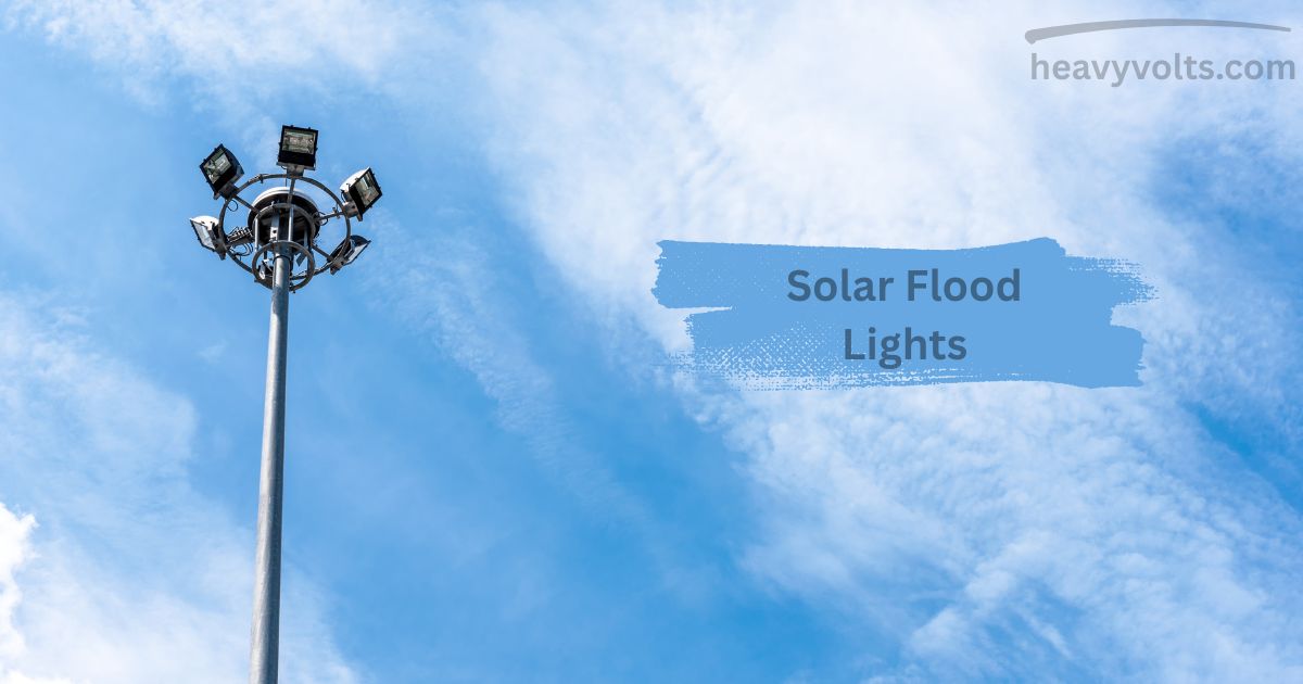 Solar flood lights illuminating outdoor spaces with bright, energy-efficient, eco-friendly lighting.