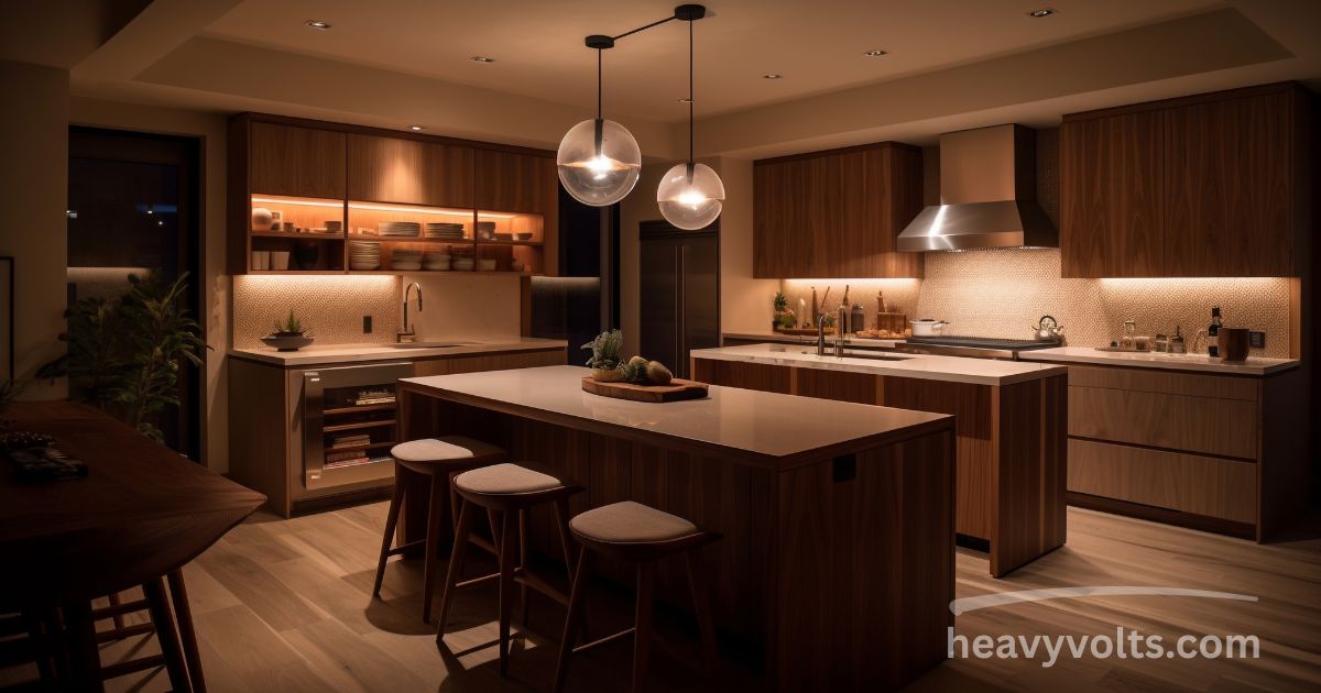 Modern kitchen lights illuminating a bright and stylish kitchen space.